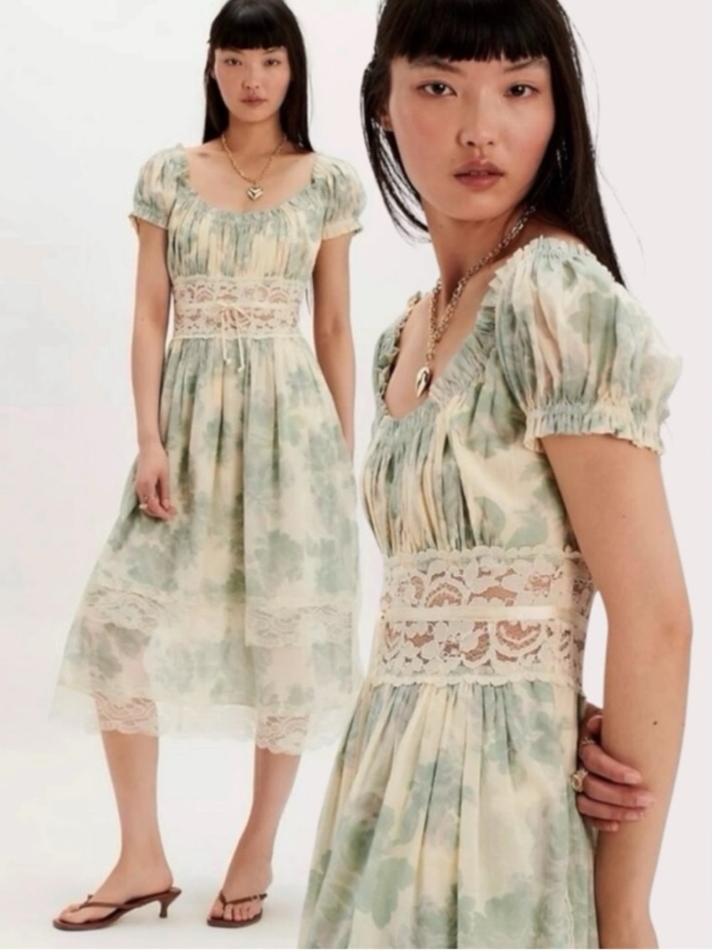 Free People Ethereal Dainty Lace Cottage Honeysuckle Floral Midi Dress Size XL